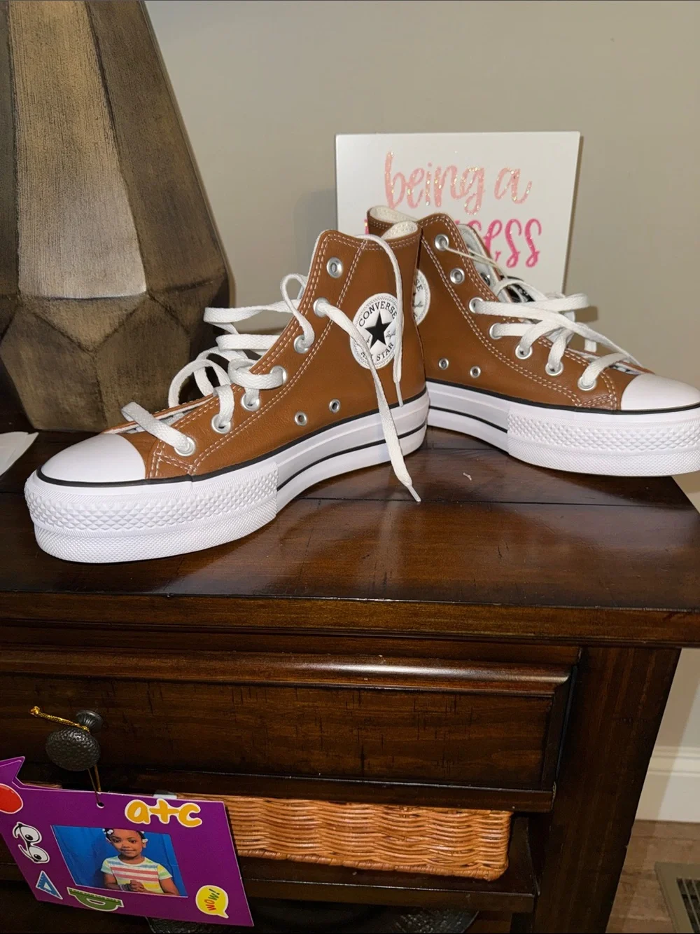 Converse High Top Platform Sneakers in Brown and White